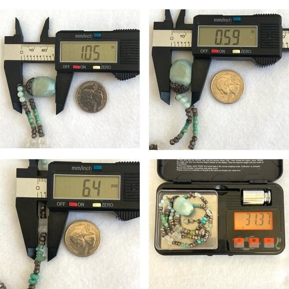 Sterling Silver 925 Turquoise Quartz Green Calcite Beaded Pendant Necklace 18" - Picture 9 of 16